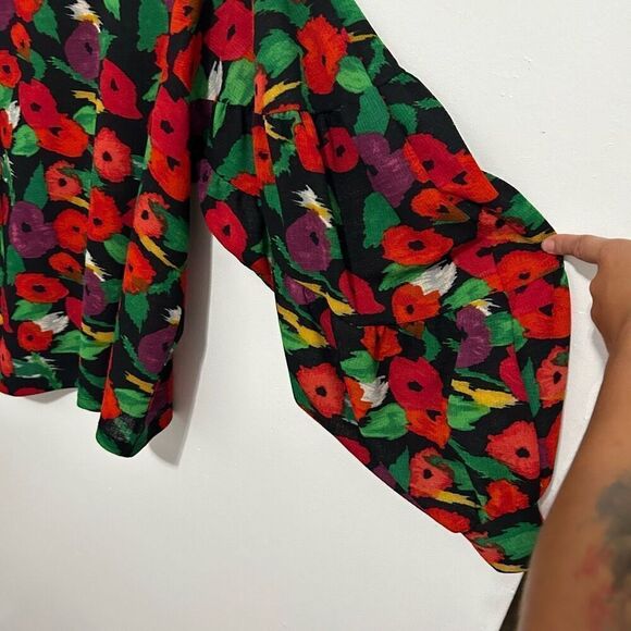 Zara Collection Multicolored Floral Balloon Sleeve Blouse Size S Fairy Boho - Picture 10 of 12